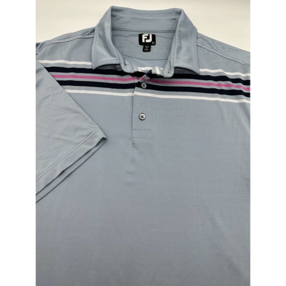 FootJoy FJ‎ Polo Shirt Mens XL Light Blue Chest Stripe Short Sleeve Stretch